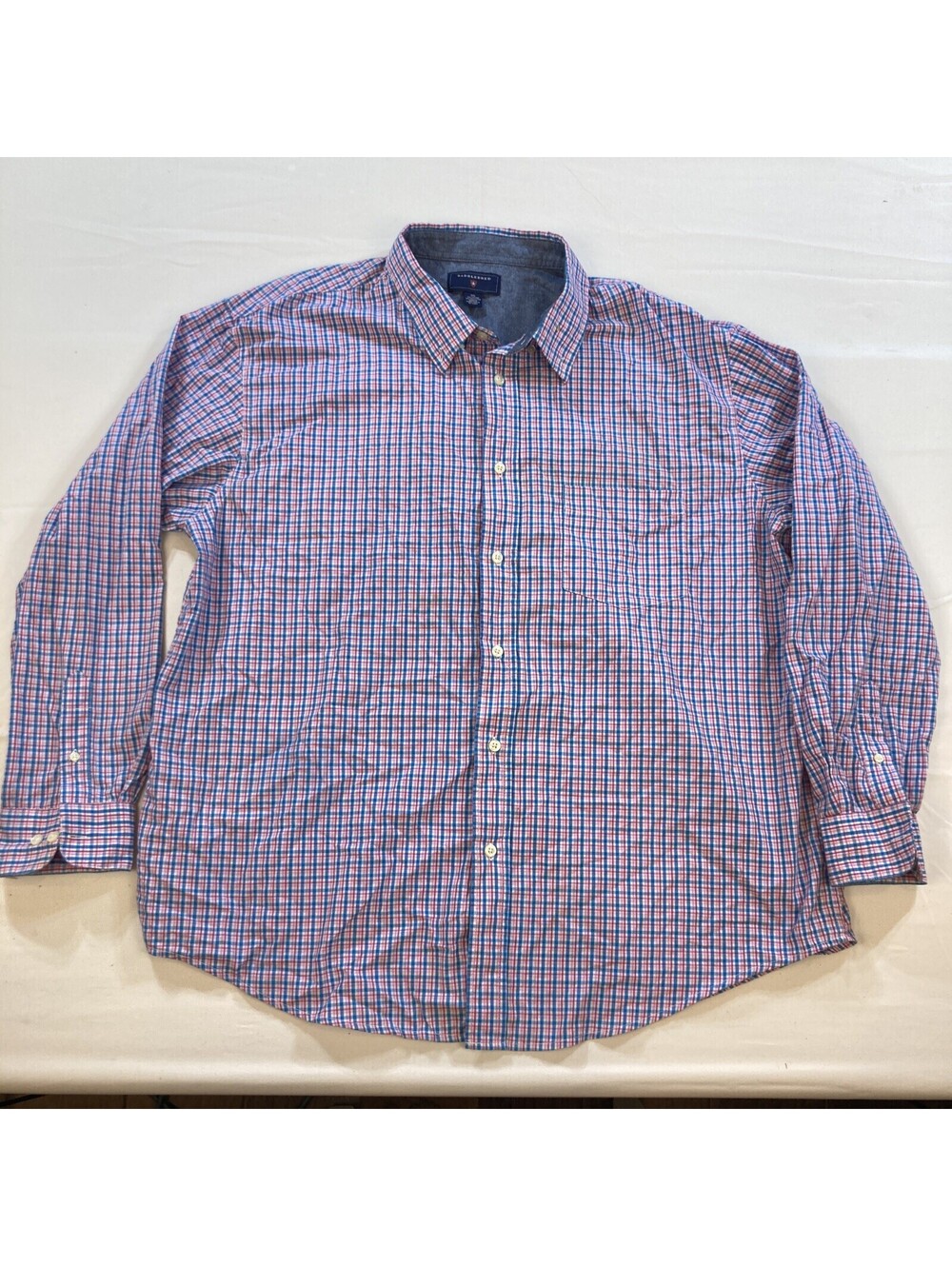 Saddlebred Mens 2XL XXL Blue Pink Plaid Button Down Long Sleeve Shirt EUC